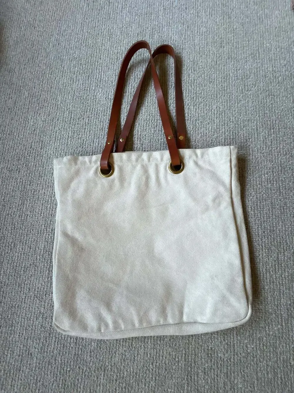HSFT Have Some Fun Today Canvas Tote Bag with Leather Straps